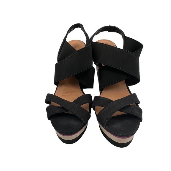 Madden Girl Black Purple Cappe Slingback Platform Wedge Sandals Size 7 Women’s - Picture 3 of 10
